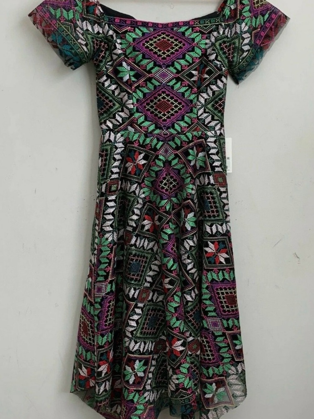 Alex Marie Embroidered Geometric Boho Chic Hippie Dress Sz 8/M